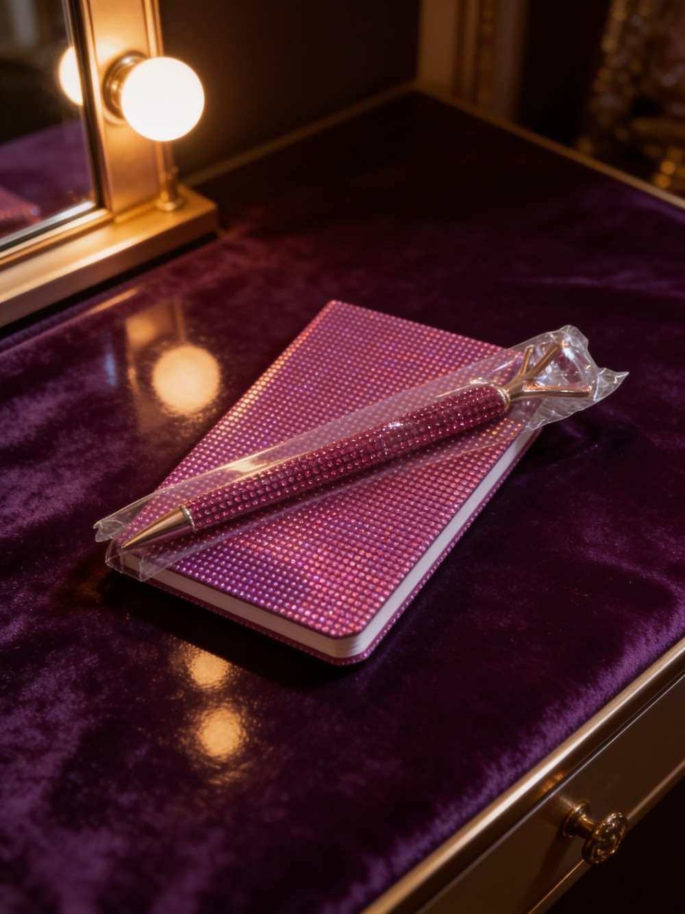 Pink  Rhinestone Notebook with Matching Crystal-Topped Pen - Picture 2 of 2